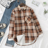 Camisa holgada de terciopelo polar a cuadros vintage